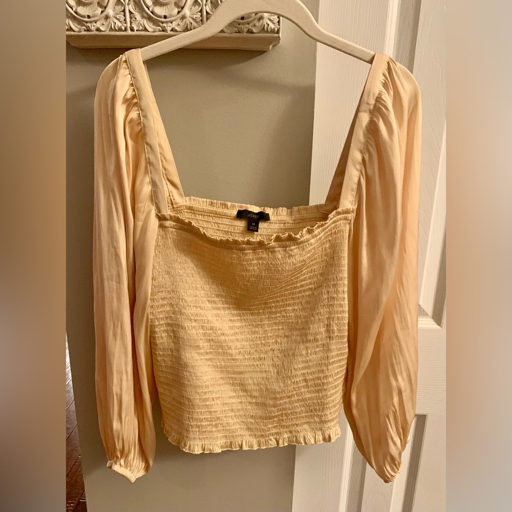 J. Crew Buttercream Featherweight
Smocked Satin Crop Top Puff Sleeve NWT - M